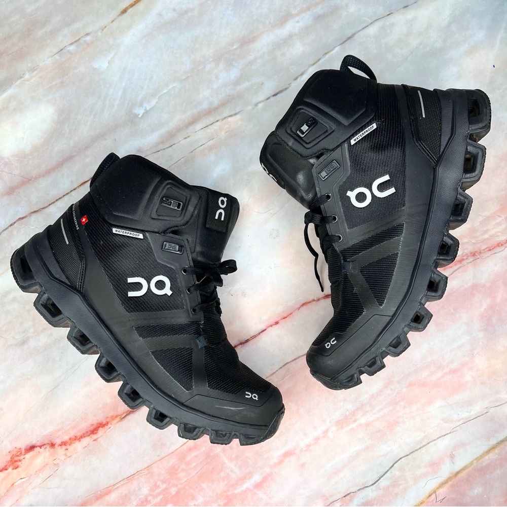 On Cloudrock Black Waterproof Women’s Mid Hiking Boots 7